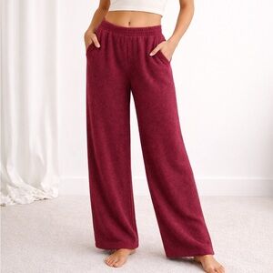 State of Day burgundy knit wide leg lounge pants, size M
